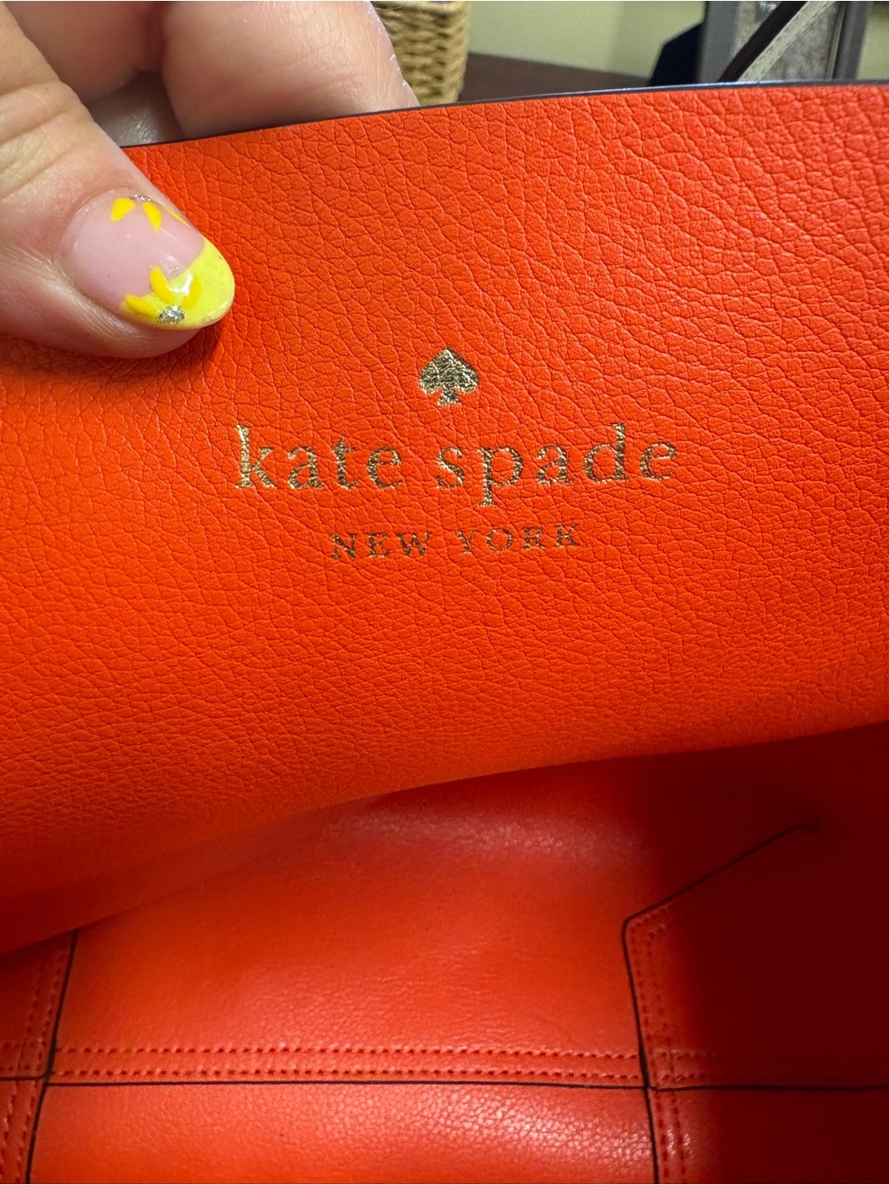 kate spade Cream Tote with Orange Trim and Handles - Picture 6 of 6
